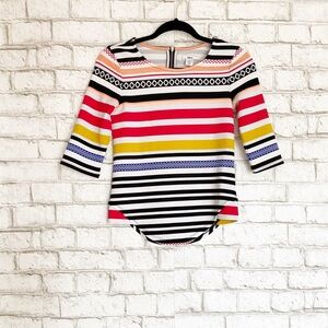 Bar III Striped 3/4 Sleeve Blouse w/ Zipper XS
